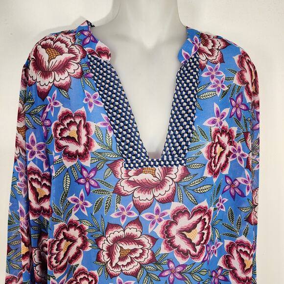 CAbi Dress Womens Large Primrose Blue Floral Knee Length Balloon Sleeve Cover Up - Picture 3 of 9